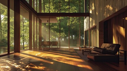 Wall Mural - Usonian Architecture Environment. AI generated art illustration.