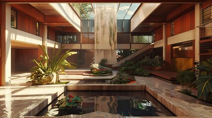 Wall Mural - Usonian Architecture Environment. AI generated art illustration.