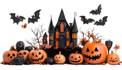 Halloween decorations elements isolated on transparent background