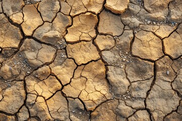 Cracked dry earth displays the effects of drought in a parched landscape, highlighting the urgent need for water conservation and awareness of environmental changes