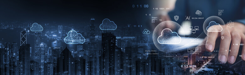 Wall Mural - cloud computing concept. data security and cloud connection technology, data encryption and exchange