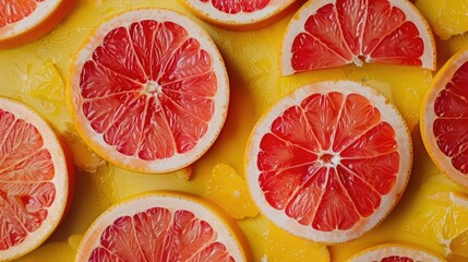 Wall Mural - Top-view of fresh grapefruit slices