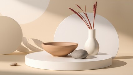 illustration of a white pot and bowl on a solid background. generative ai