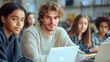 © Siasart Studio - Young Man with Blonde Curly Hair in Classroom Photo