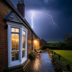 Wall Mural - a British house in the rain, AI generated