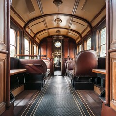 vintage train carriage interior, AI generated