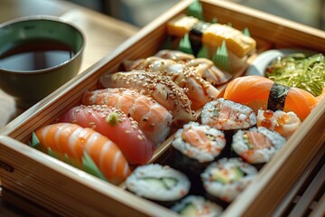 Wall Mural - Japanese Sushi Platter with Sashimi and Nigiri