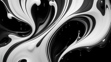 Wall Mural - Abstract Flowing Liquid Art Black and White Fluid Motion