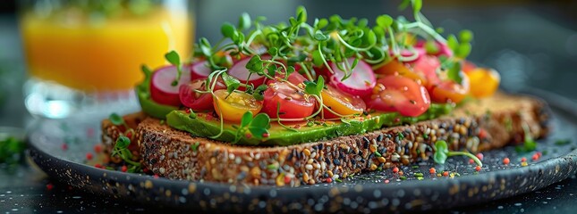 Canvas Print - Avocado Toast with Microgreens and Radishes