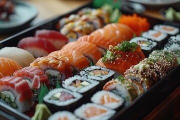 Wall Mural - Sushi Platter with Salmon, Tuna and Avocado