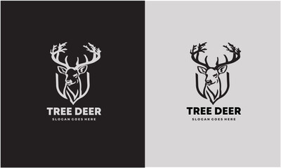 Wall Mural - Deer animal logo inspiration collection with tree antlers, nature deer Premium Vector EPS10 file.