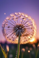 Dandelion seeds gently blowing in the wind, vertical compostion