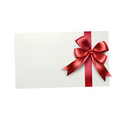 red ribbon with bow on white gift card isolated mockup template on transparent background for festiv