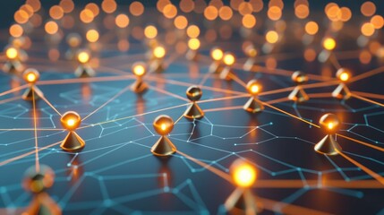 Conceptual art of a business network with glowing nodes and connections