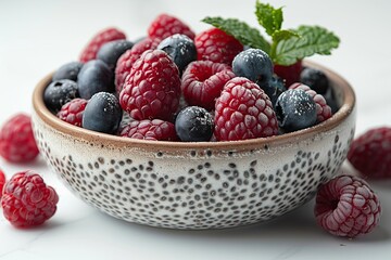 Wall Mural - Bowl of Raspberries and Blueberries