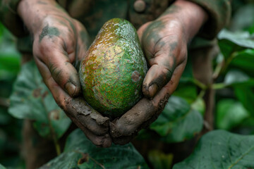 Poster - Farmer holds avocado at the farm