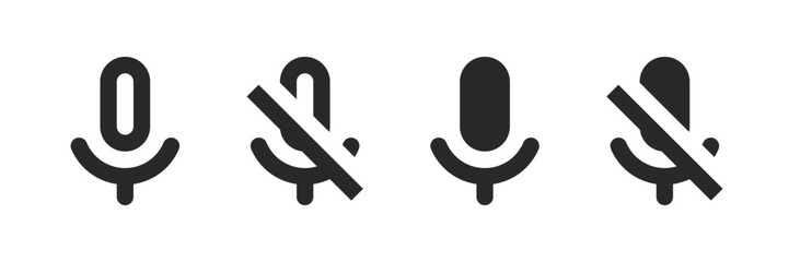 Wall Mural - set of microphone off and on buttons in both filled and outlined variations. vector icons in flat st
