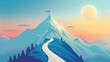 © anantachai - A colorful illustration of a winding path leading up to a mountain summit with a flag, symbolizing achievement, goals, and the journey to success.