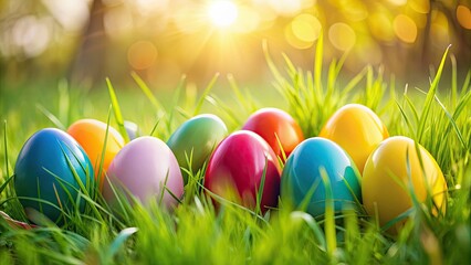  Colorful easter eggs hidden in grass, easter, eggs, fun, hunt, spring, festive, decorations, vibrant, pastel