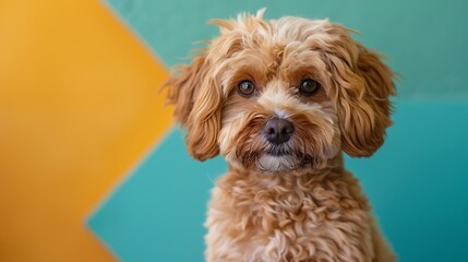 Wall Mural - A Cockapoo with an abstract geometric background, sharp lines and bold colors, creating a dynamic and modern composition, hd quality, natural look. --ar 16:9 --v 6.0 --s 250 --style raw