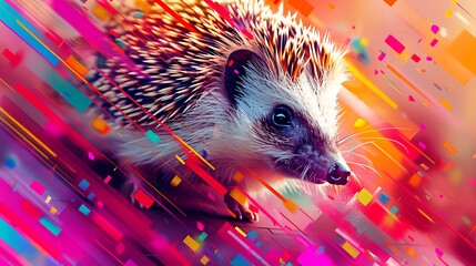 Wall Mural - A Hedgehog with an abstract geometric background, sharp lines and contrasting colors, creating a modern and dynamic composition, hd quality, natural look. --ar 16:9 --v 6.0 --s 250 --style raw