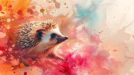 A Hedgehog with an abstract watercolor background, soft pastels and fluid shapes, creating a dreamy and whimsical ambiance, hd quality, natural look. --ar 16:9 --v 6.0 --s 250 --style raw