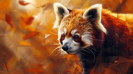 Canvas Print - A Red Panda with an abstract geometric background, sharp lines and contrasting colors, creating a modern and dynamic composition, hd quality, natural look. --ar 16:9 --v 6.0 --s 250 --style raw