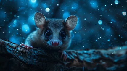 Wall Mural - A Sugar Glider with an abstract night sky background, deep blues and twinkling stars, creating a mystical and serene atmosphere, hd quality, natural look. --ar 16:9 --v 6.0 --s 250 --style raw