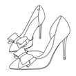 © didiwidjanarko - Women's Bow Heels Closed Pointed Toe Dress Shoes Stiletto Slip on Line Art, Technical sketch hand drawing outline vector doodle illustration, side view isolated on white background