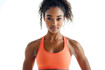 Wall Mural - Portrait of Pretty African American Fitness Woman Posing in Sportswear, on a white background