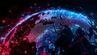 © Siripong - Digital globe design with vibrant blue and red lights showcasing global connectivity and data exchange across continents.
