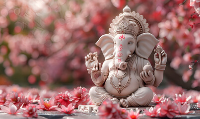 A statue of Ganesha, a deity of India on red background