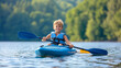 © retrostudio - Young boy kayaking on a lake during summer vacations
