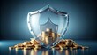© DigitalArt Max - Clear crystal glass shield protects deposit and interest, symbolizing money safety and secure investment, creative concept for financial freedom and stable stock market movement.