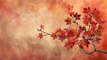 Wall Mural - Beautiful branch with maple leaves on isolated background	