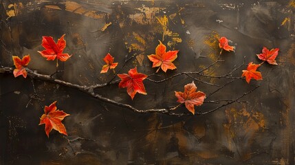 Wall Mural - Beautiful branch with maple leaves on isolated background	