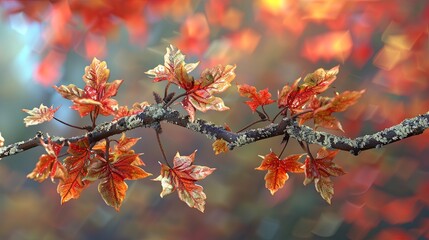 Wall Mural - Beautiful branch with maple leaves on isolated background	