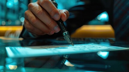 Wall Mural - Hand signing a document with a fountain pen