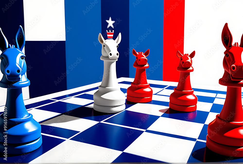 chessboard squares colors american flag featuring donkeys chess pieces ...