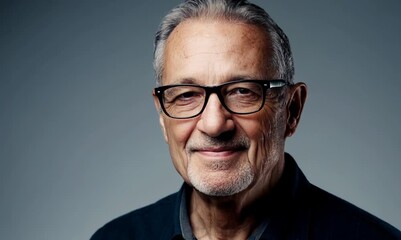 Poster - Portrait of a senior man with glassesIsolated on gray background.