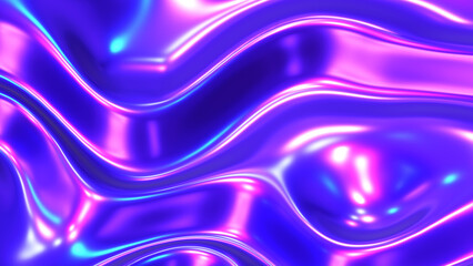 Sticker - Liquid purple chrome waves background, shiny and lustrous metal pattern texture, silky 3D illustration.