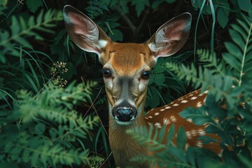 Wall Mural - A deer is standing in the middle of a forest