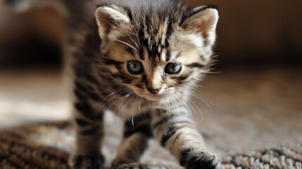 Wall Mural - A tiny Buff Tabby Kitten who is too tiered to play but is aggressivly trying to play anyway