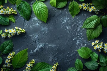 An elegant floral wallpaper with a black background, showcasing a bunch of leaves and flowers