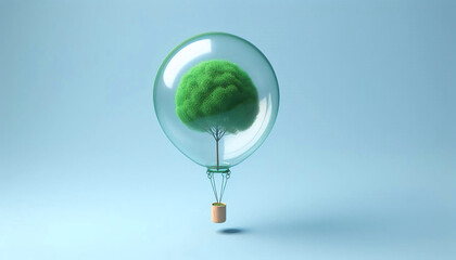 Wall Mural - minimal balloon concept with green tree inside. minimal flying balloon ecology idea with growing tre