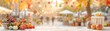 © Sunisa - A festive harvest event in a bustling town square, with booths selling fresh produce, handmade goods, and warm beverages, surrounded by colorful fall decorations