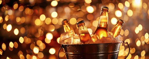 Poster - Cold Beer Bottles in a Bucket with Ice