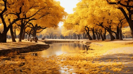 Wall Mural - Autumn scenes of trees in yellow hues 