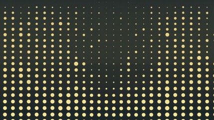 Wall Mural - Halftone pattern on a black background, light yellow dots of various sizes and shapes are scattered across the page