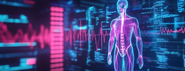 digital human anatomy scan. futuristic human body analysis interface with holographic. medical healt